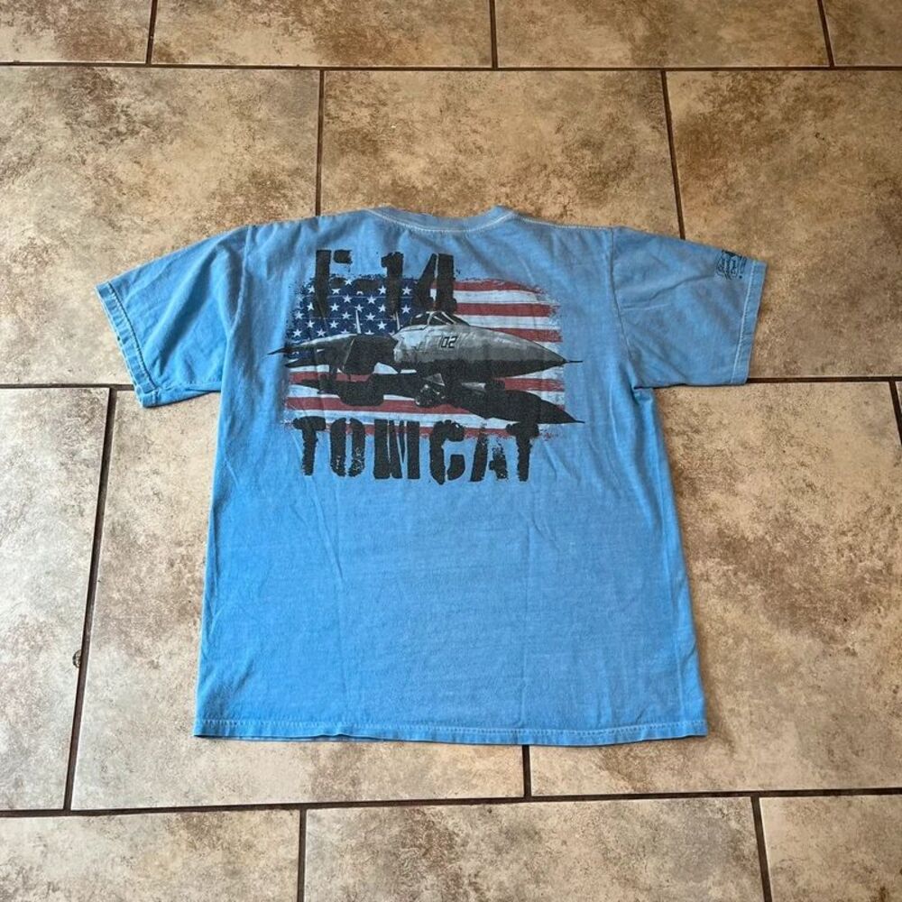 Pearl Harbor Aviation Museum F-14 Tomcat T-Shirt Men's size M Blue Jet Flag